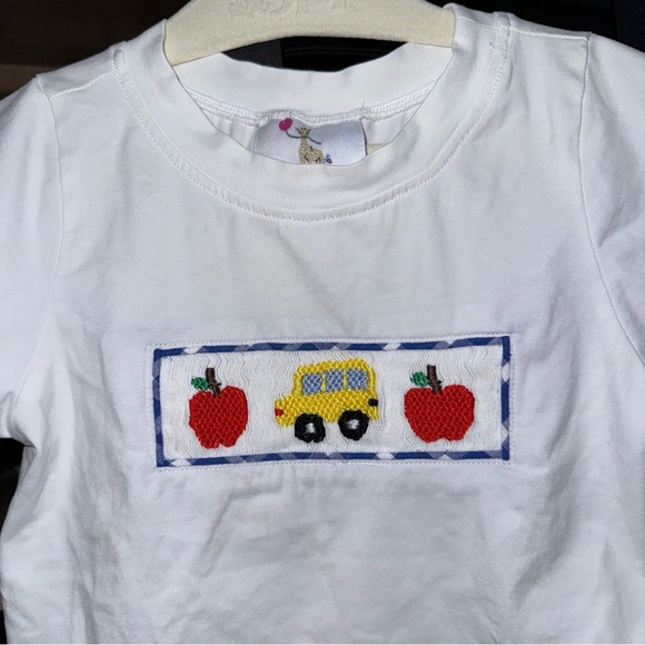 Eliza James smock school bus apples short sleeve tee daycare first day toddler - Picture 2 of 5